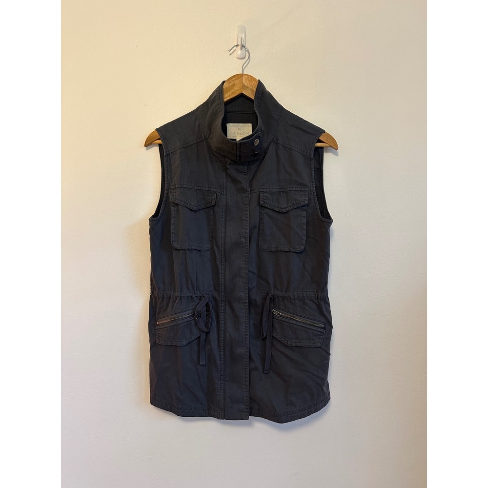 Caslon Dark Gray Cotton Tencel Blend Utility Vest | Size Small